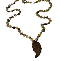 Hand Knotted Czech Table Cut Faceted Beaded Necklace with Leaf Pendant-Necklaces- Creative Jewelry by Marcia
